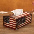 China Wooden Tissue Box Cover Holder Vintage American Flag Style Classical Napkin Box for Office company