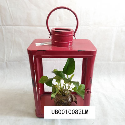 China Decorative Wall Hanging Antique Candle Lantern Rustic Iron Finish Red Color factory